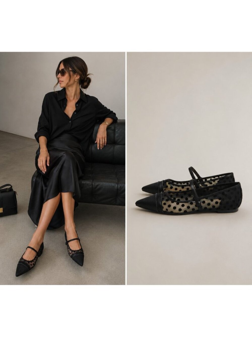 Who What Wear Polka Dot Mesh Mary Jane Flats Women's Size 9.5 Black Pointed Toe